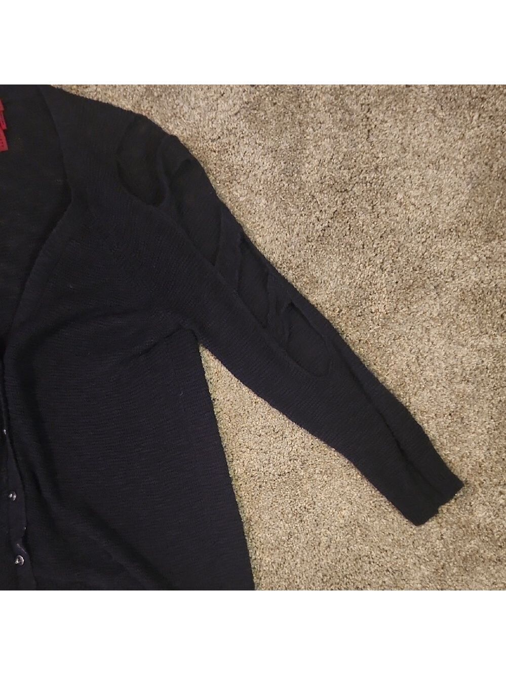 Scarlett Navy Blue Women's Lightweight Cut Out Sleeve Spring Button Up Cardigan - Picture 5 of 5